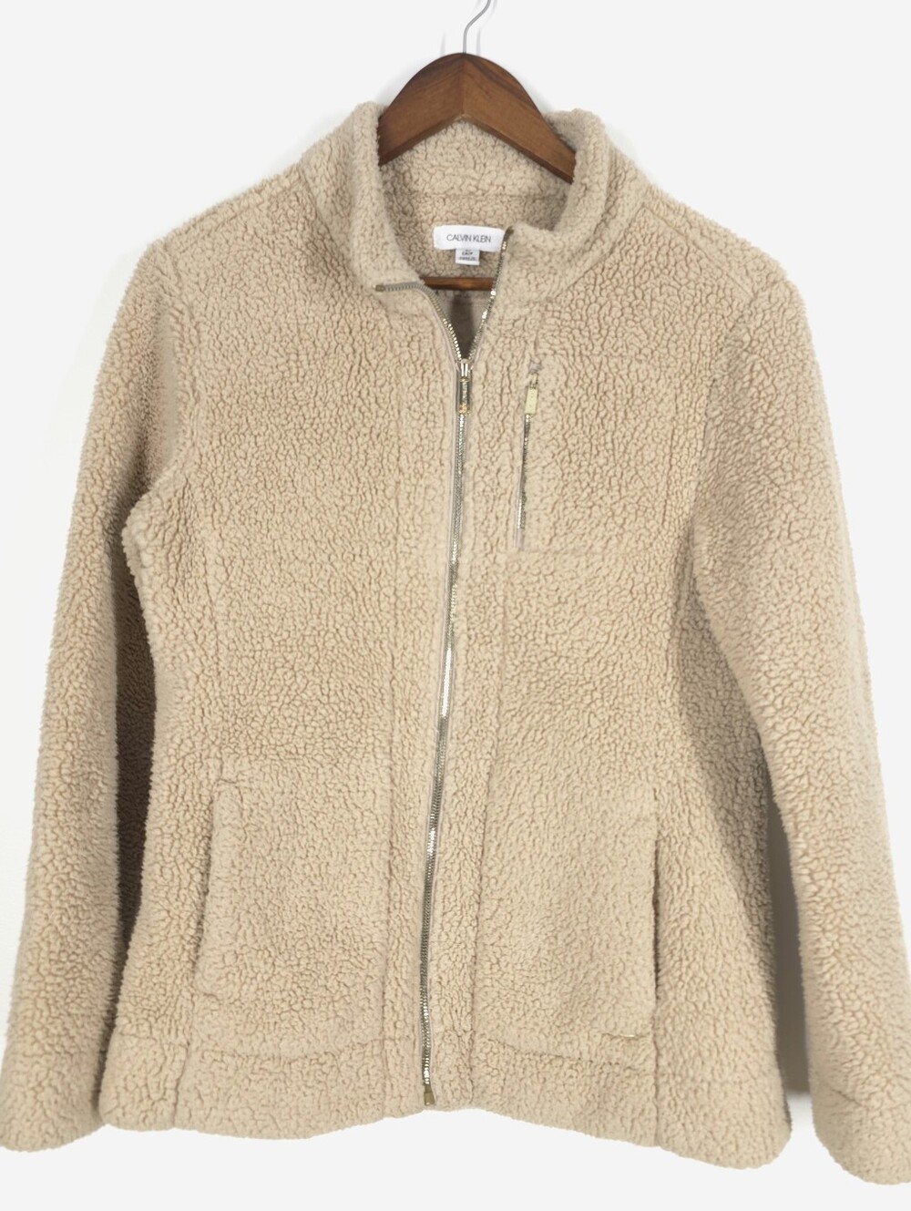 Calvin Klein Taupe Sherpa Zip-Front Jacket